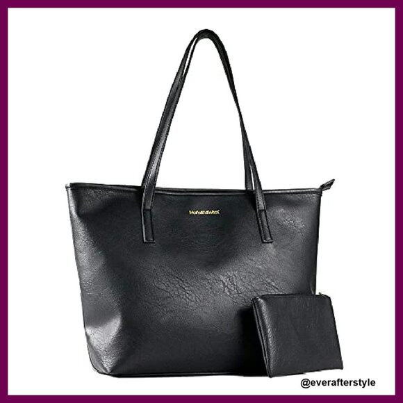 Vegan Leather Tote Bag Classic Elegant Minimal Chic Spacious Top Handle Shoulder - Picture 2 of 8